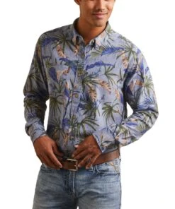 Ariat Men's Wrinkle Resist Paradise Palm Button Down Shirt