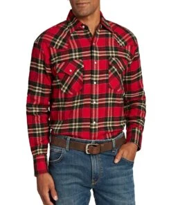 Ely Walker Men's Flannel Snap Shirt 8 Ely Walker Men's Flannel Snap Shirt -Wrangler Store 15201026 99 red and black