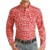 Panhandle Men's Poplin Print Button Down Shirt -Wrangler Store 36D3176