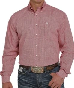 Cinch Men's Red Geo Print Button Down Shirt