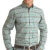 Panhandle Men's Dobby Plaid Button Down Shirt -Wrangler Store RSMSODRZDRZ