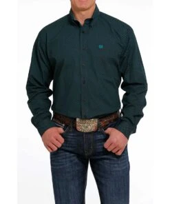 Cinch Men's Long Sleeve Dark Teal Button Down Shirt