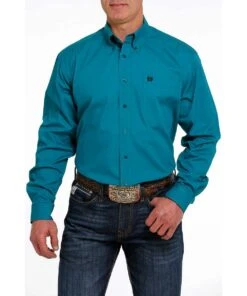Cinch Men's Long Sleeve Teal Button Down Shirt