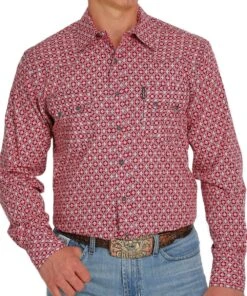 Cinch Men's Red Medallion Modern Fit Button Down Shirt