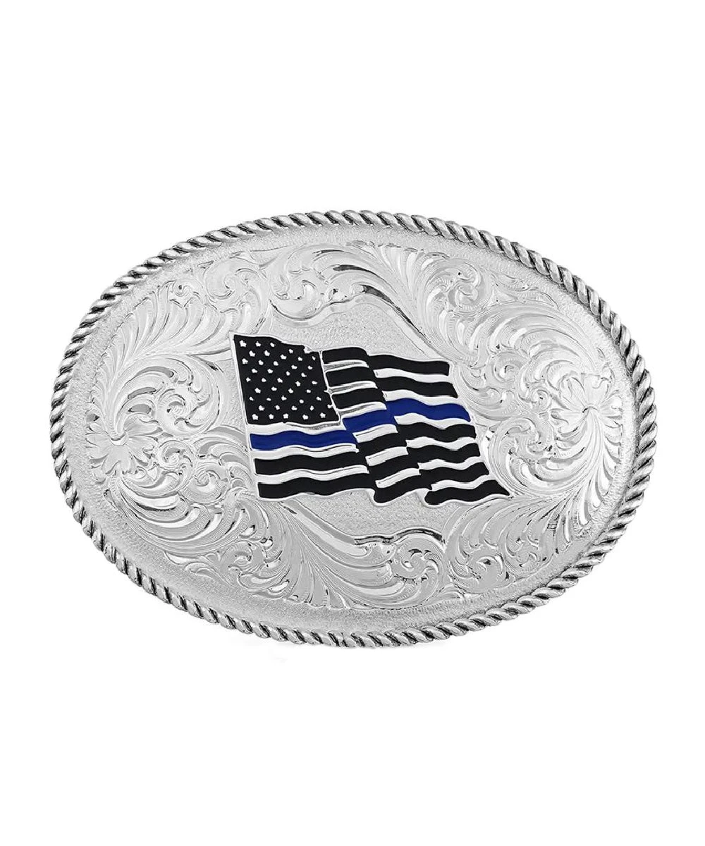 Montana Silversmiths Thin Blue Line Flag Buckle 3 Montana Silversmiths Thin Blue Line Flag Buckle