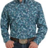 Cinch Men's Blue Paisley Button Down Shirt -Wrangler Store products MTW1105303 a