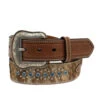 Nocona Men's Belt Brown Leather And Calf Hair With Blue Stones