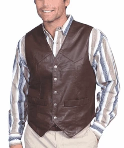 Scully Men's Brown Lambskin Leather Snap Front Vest