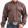 Cinch Men's Solid Brown Button Down Western Shirt -Wrangler Store products mtw1104236