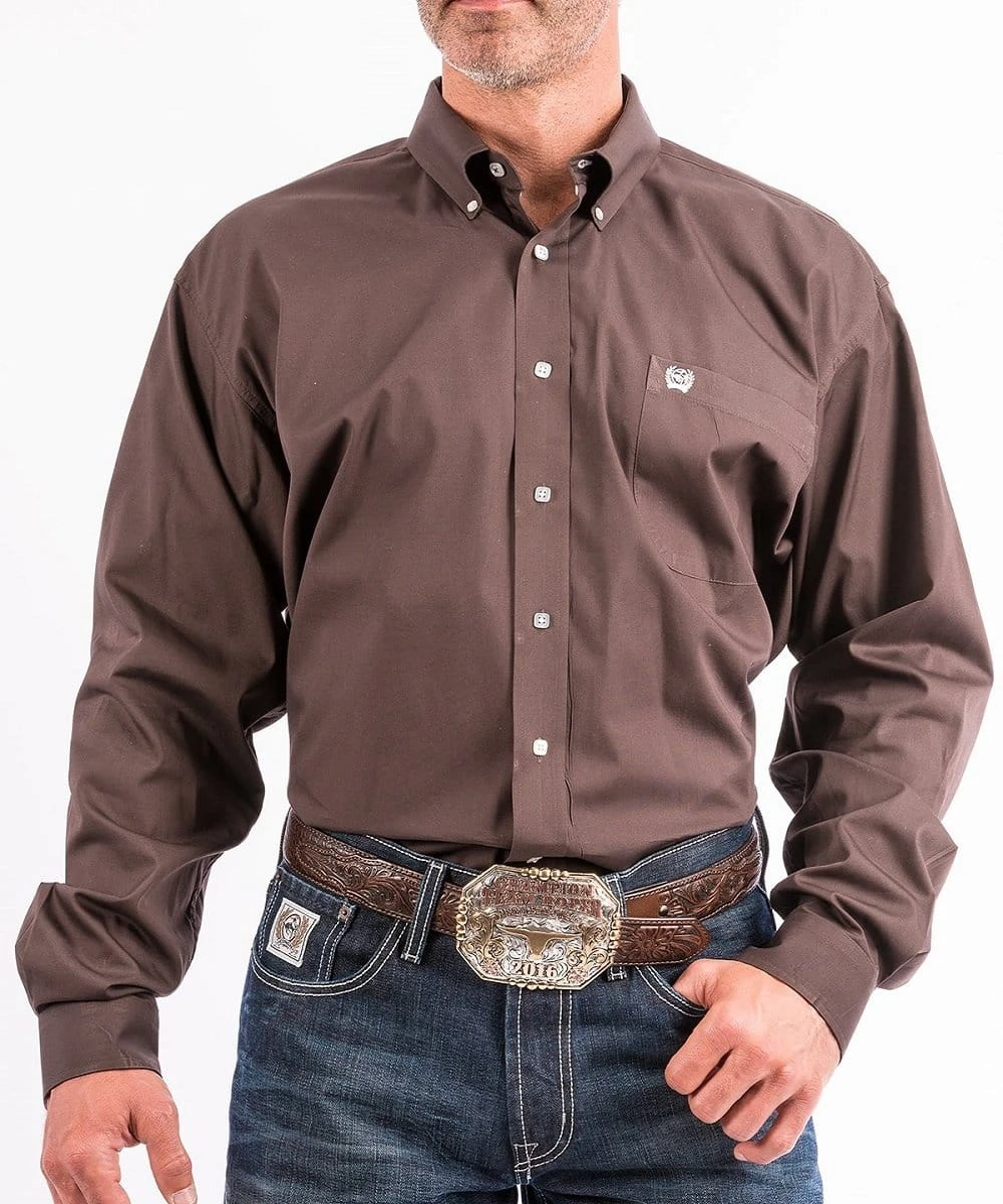 Cinch Men's Solid Brown Button Down Western Shirt 3 Cinch Men's Solid Brown Button Down Western Shirt