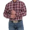 Cinch Men's Red, White And Blue Plaid Button Down Shirt -Wrangler Store products mtw1104915